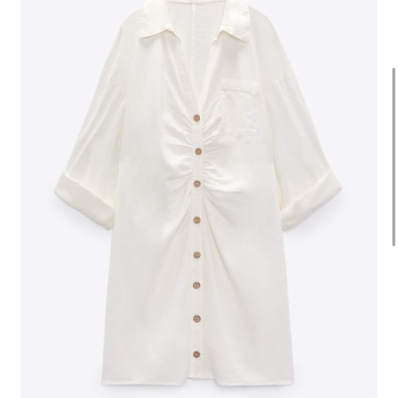 Linen blend shirt dress with rouching - Picture 2 of 3